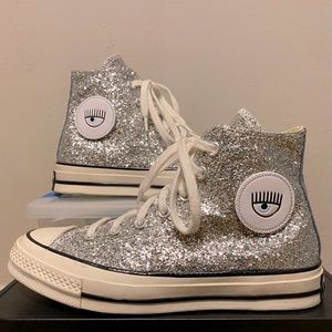 Blue and Silver Glitter Converse
